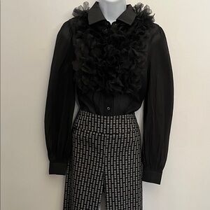 IT13317 Black Ruffled Front Long Sleeve Blouse by FLYING TOMATO